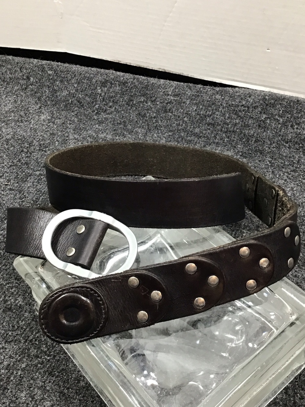 Vintage Leather Island Bill Lavin dark Brown Studded Leather Belt